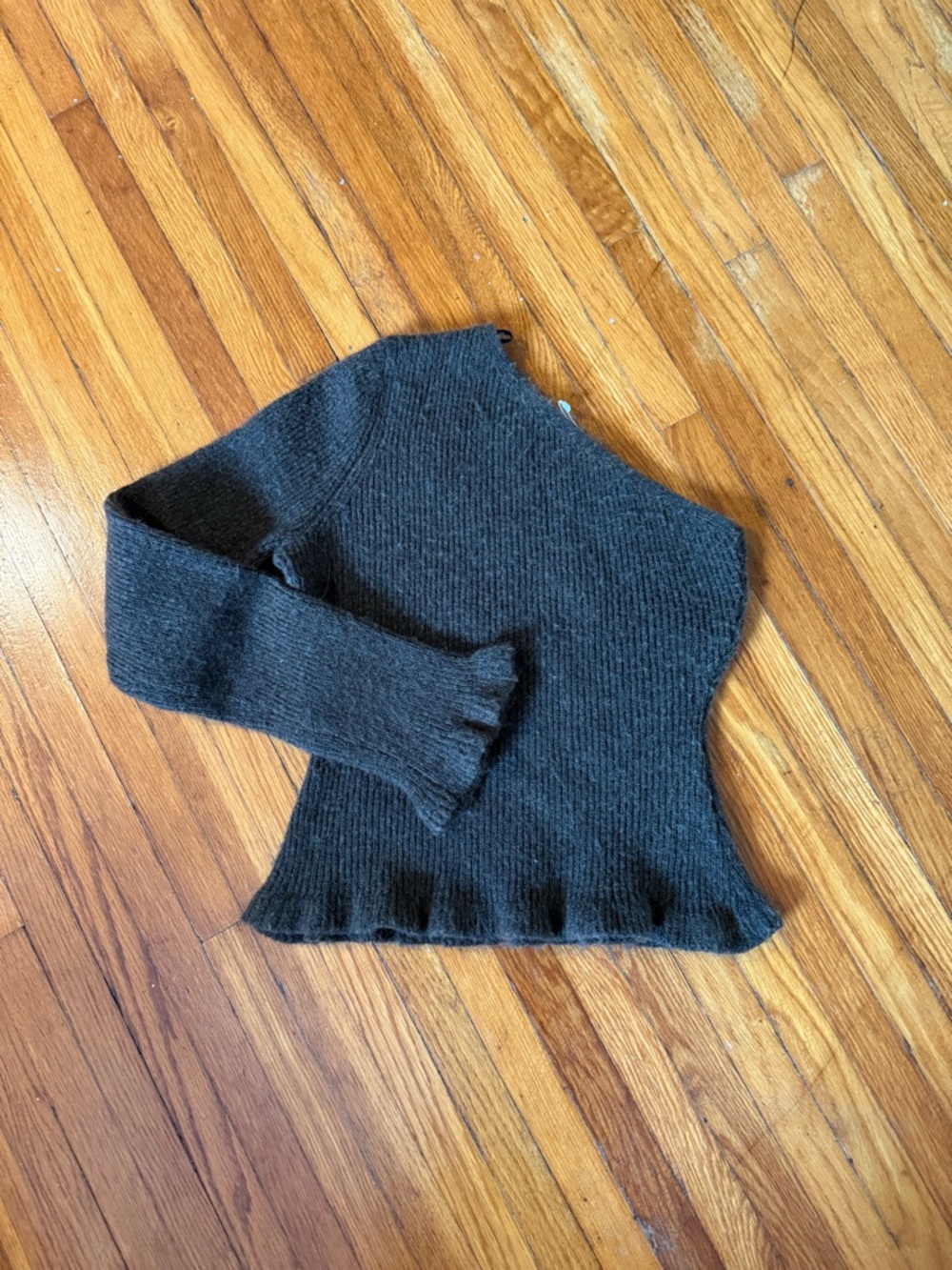 OAK + FORT Off-the-Shoulder Ribbed Sweater in Charcoal